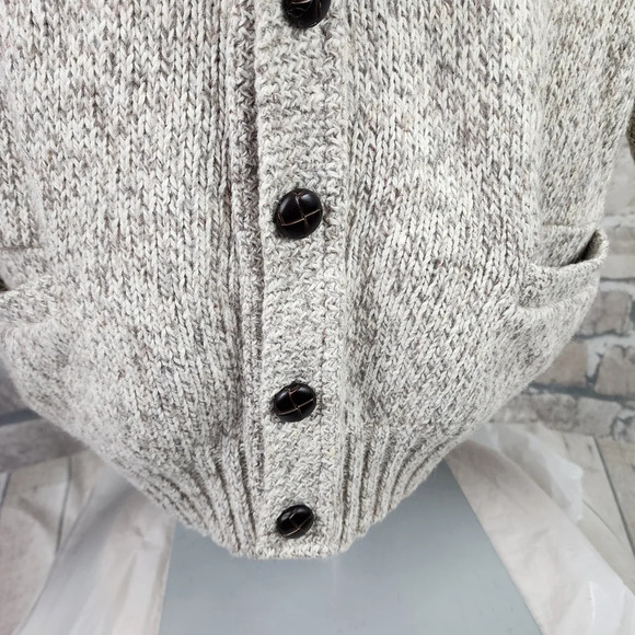 Vintage Wool  Blend Shawl Collar Grampa Cardigan Cream Brown Heather Size Large - Picture 5 of 13